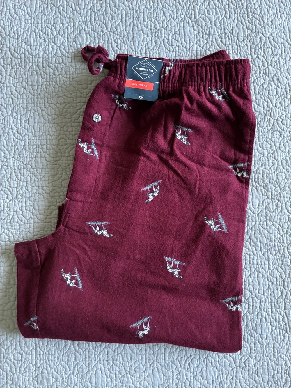 New St. John's Bay Burgundy Dog Print Sleep Pajama Pants Medium Gift Christmas